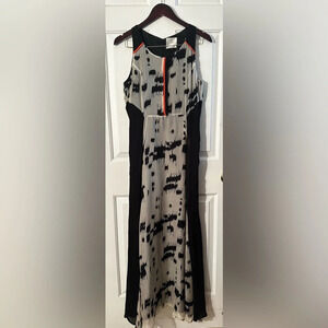 LINE & DOT Anthropologie Retro SILK Sleeveless Maxi Dress L Splash Autumn Spooky